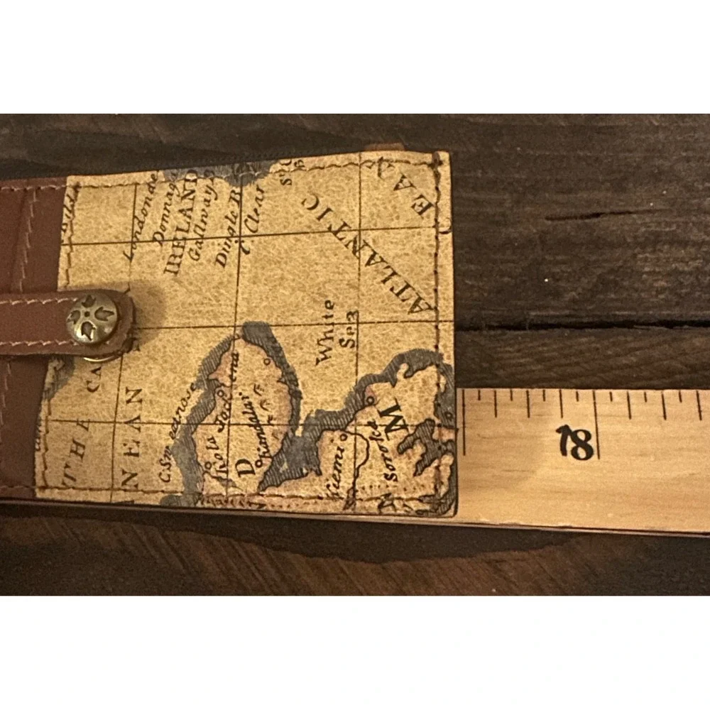 Patricia Nash Vintage Map Leather RFID Card Case Wristlet Wallet Brown Tan